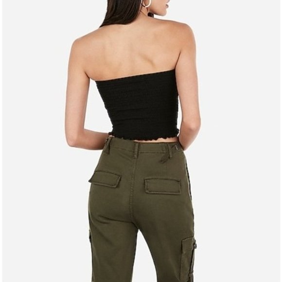 Express Button Front Smocked Cropped Tube Top S - Picture 2 of 2